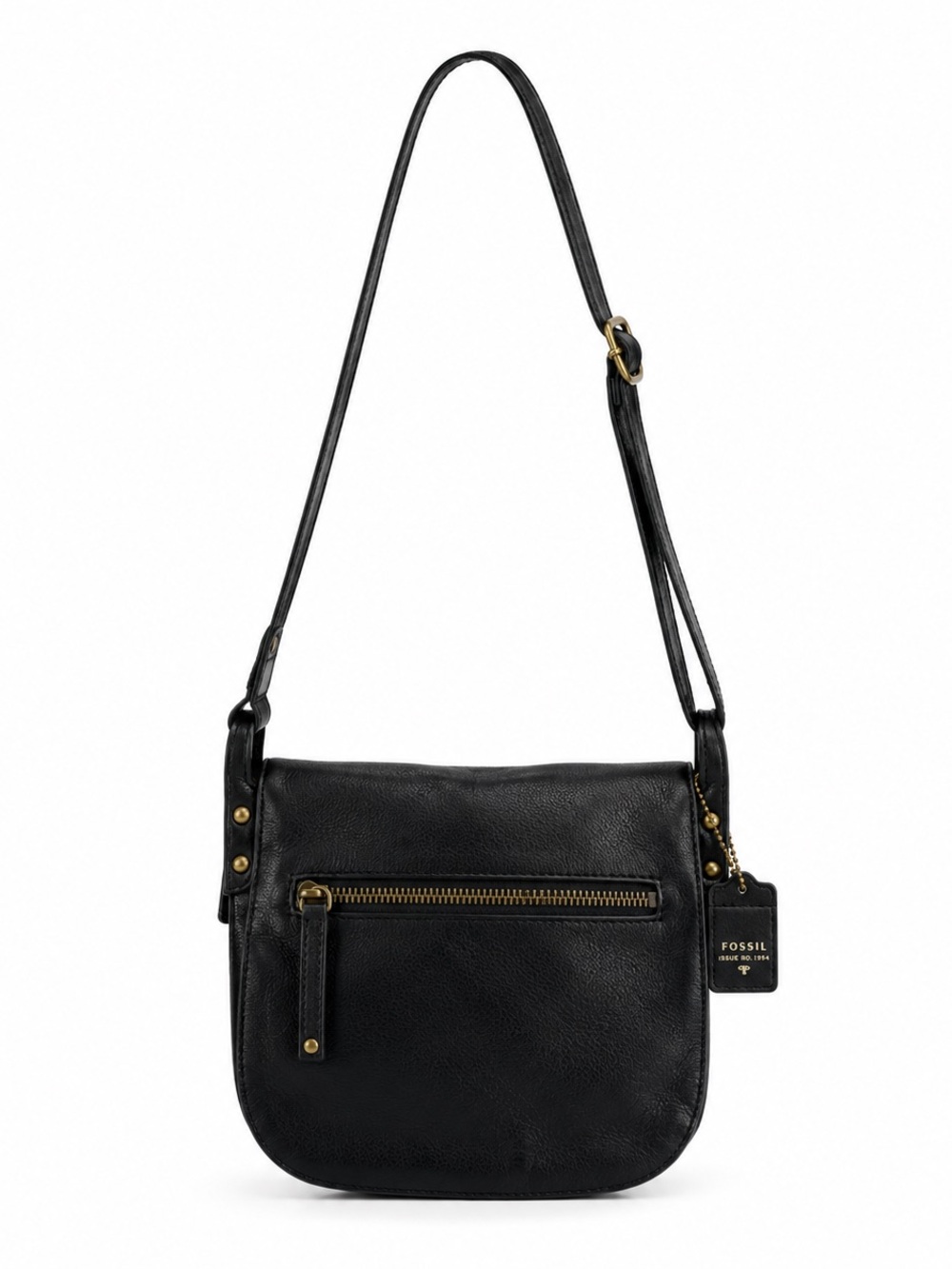 Fossil Black Leather Crossbody with Antique-Gold Hardware